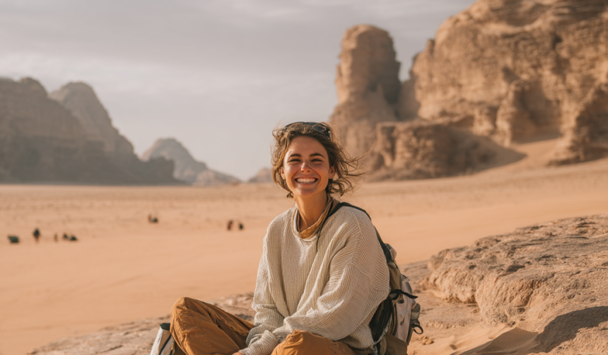 tots6537_smiling_young_woman_sitting_on_golden_desert_sand_he_ca271b23-98c1-4a7a-9ffd-d3422119d91e_1