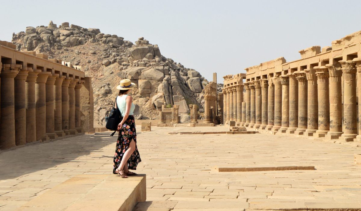 A Caucasian female in Philae temple, Egypt